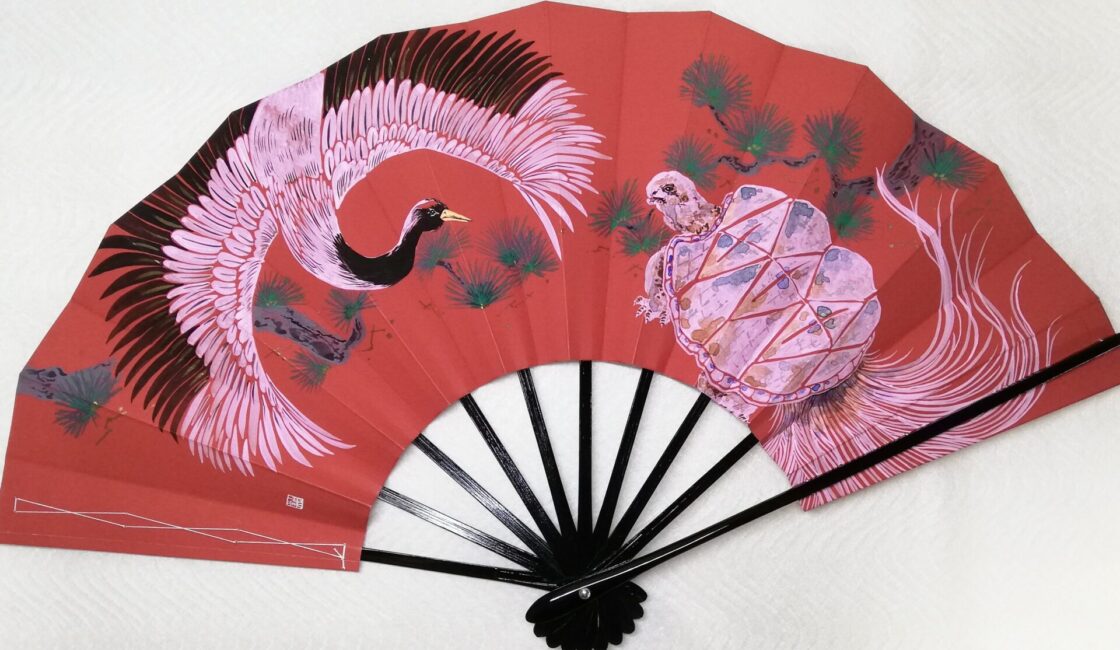 還暦祝い飾り扇子 「長寿鶴亀」